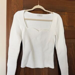 Aritzia White Ribbed Square Neck Blouse
